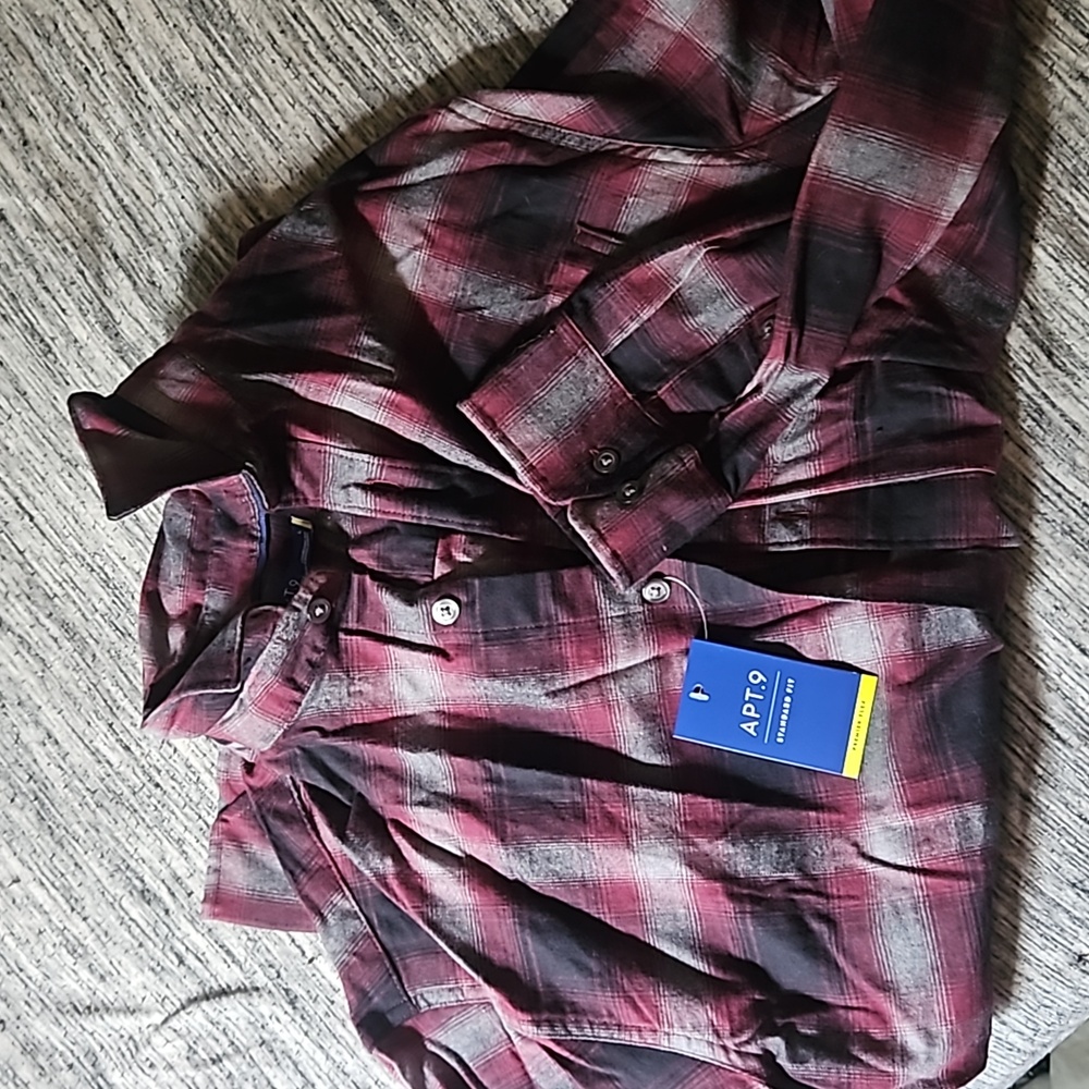 APT. 9 NWT Light Weight Flannel Button Up Size Large Maroon, Gray, Black